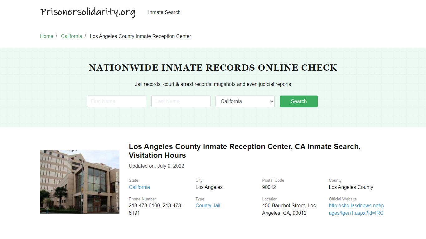 Los Angeles County Inmate Reception Center, CA Inmate Search ...