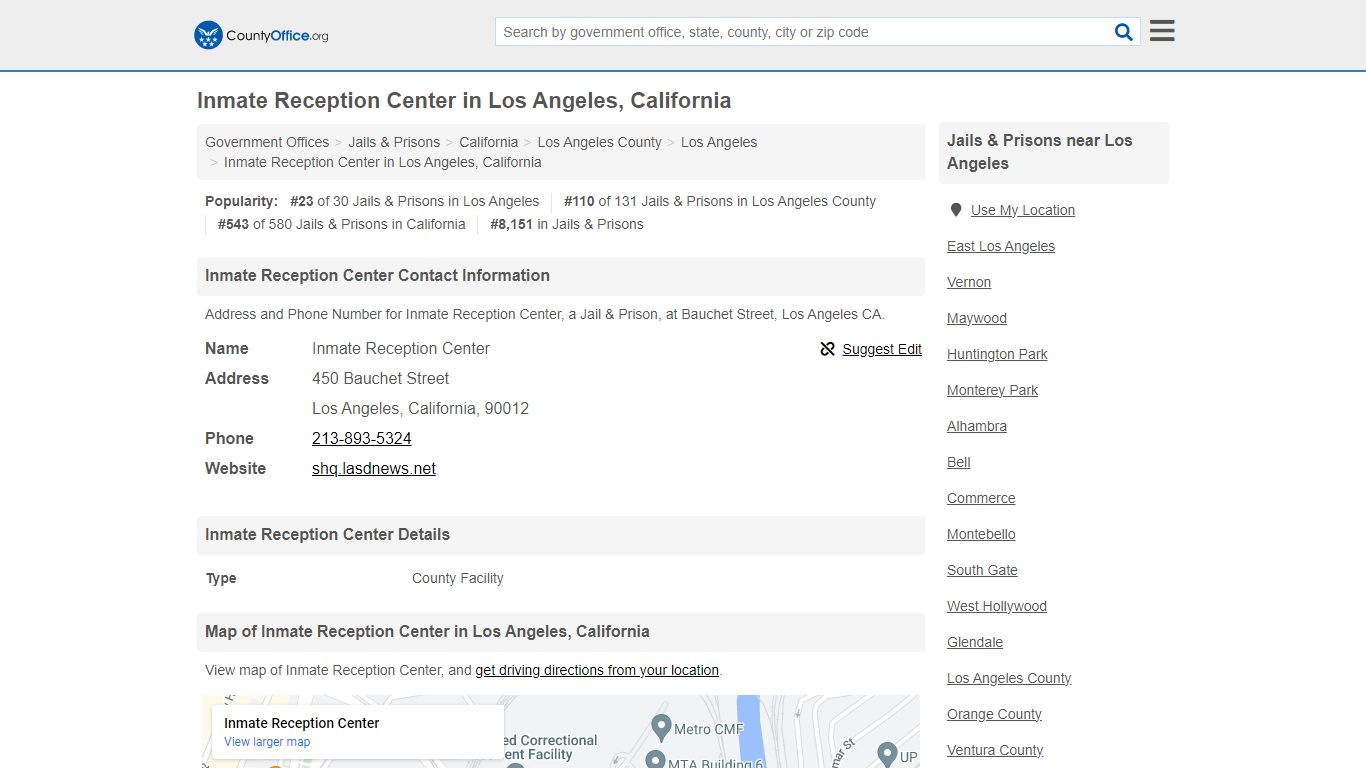 Inmate Reception Center - Los Angeles, CA (Address and Phone)